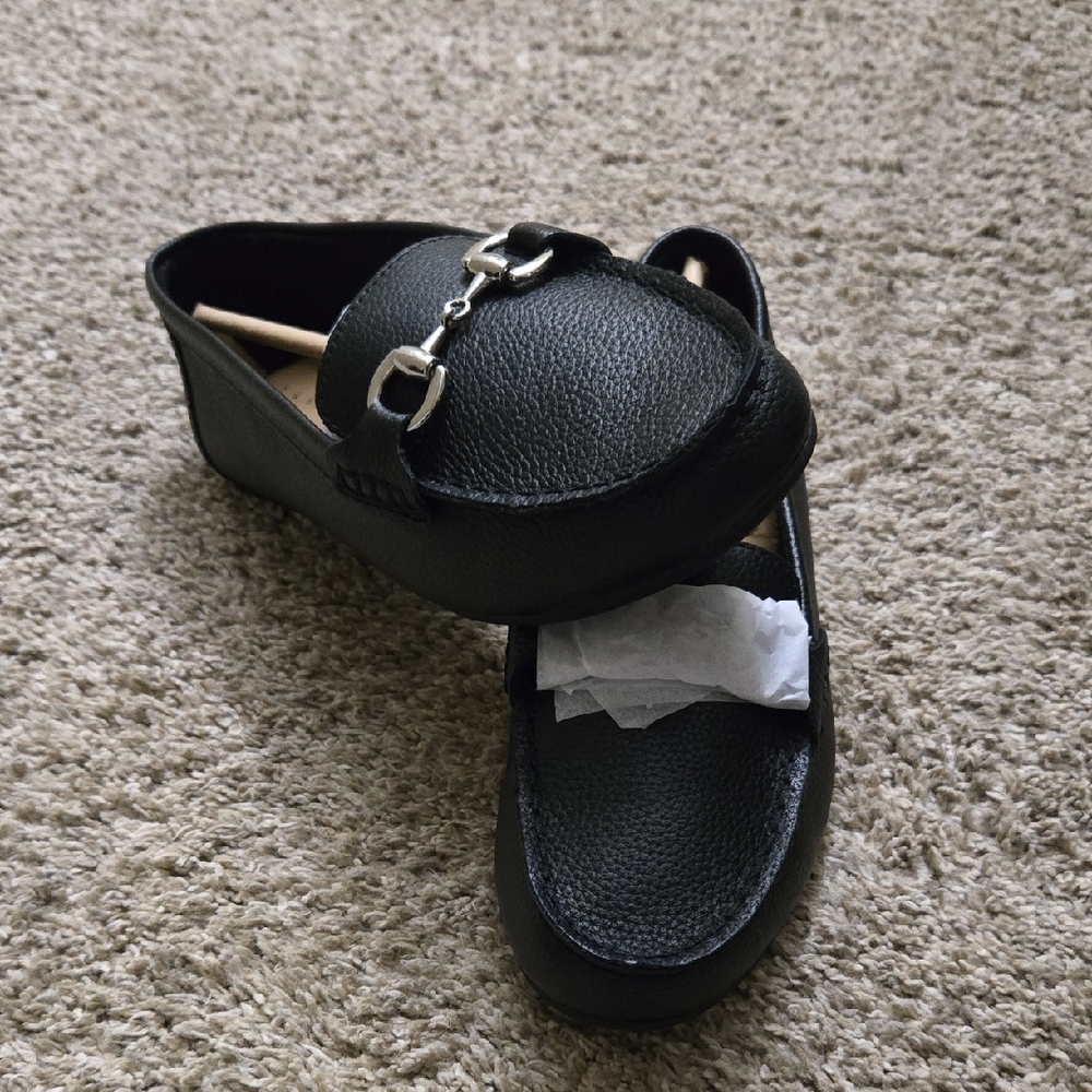 Kelly & Katie Black Flats with Metallic Detail